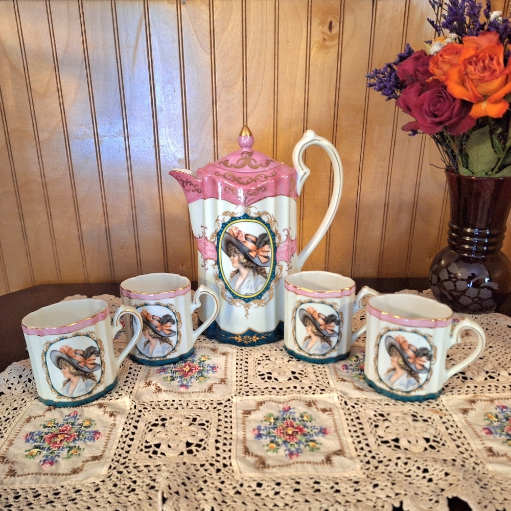 Royal Vienna Hand Painted Porcelain "Chocolate" set "Victorian Woman/Monraeu"